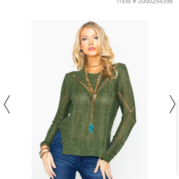 Rock & Roll Cowgirl Women's Sequin Neck Sweater - Picture 2 of 6